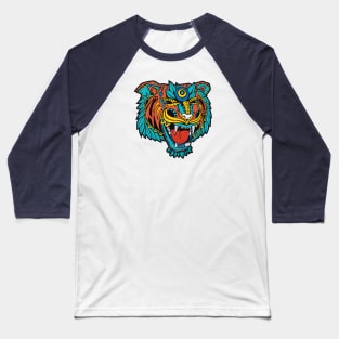 Huichol Aztec Tiger Head Baseball T-Shirt